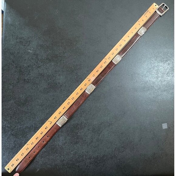 Fossil Brown Leather Belt Western Silver Tone Buckle & Conchos Womens Medium - Picture 5 of 7